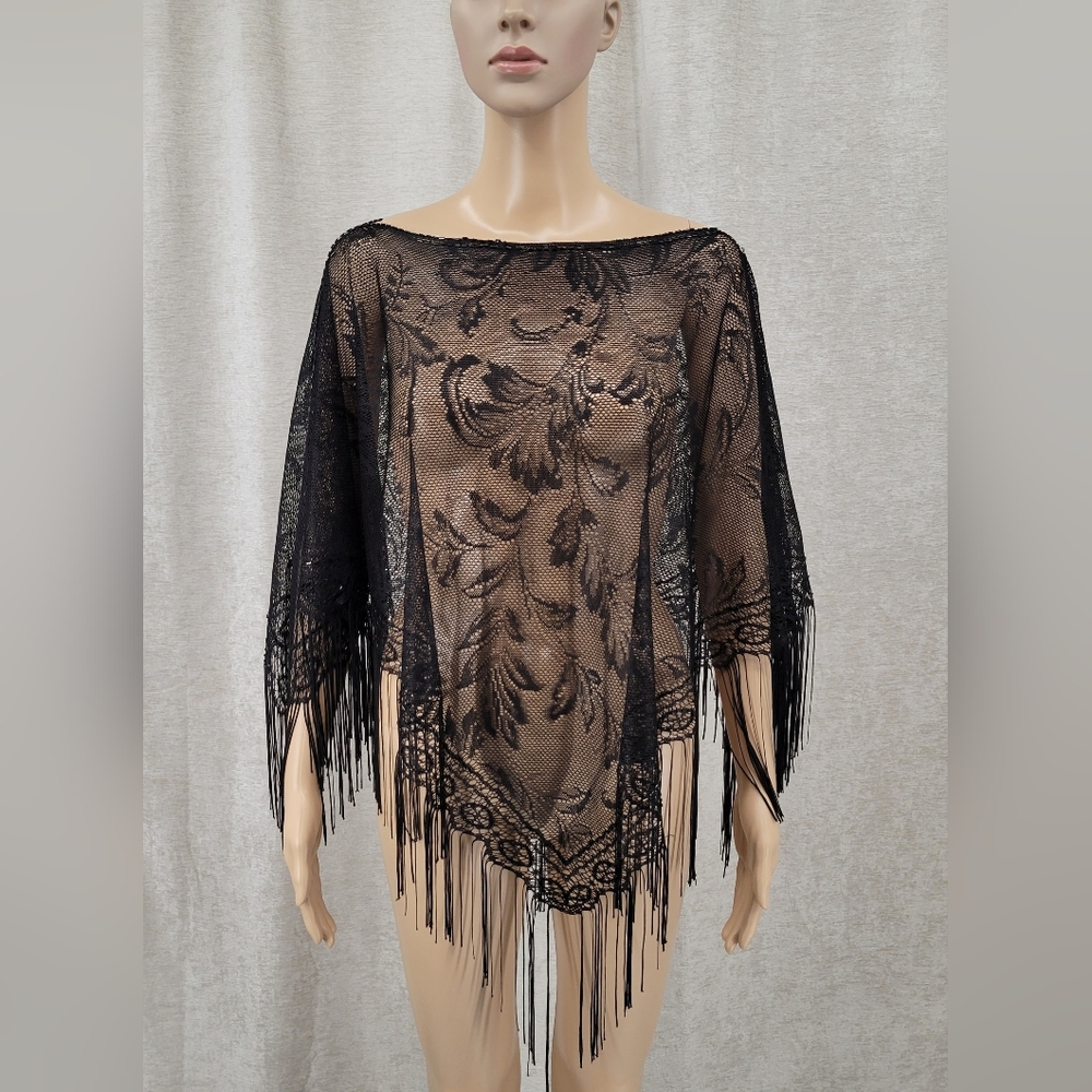 Elegant Black Lace Fringe Wrap